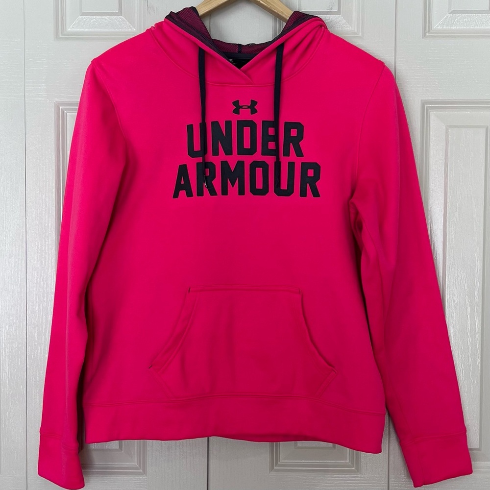Under Armour Size Large Women’s Hot Pink Graphic Logo Pullover Hoodie Sweatshirt